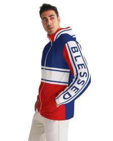 Mens Hooded Windbreaker / Red White Blue Blessed Print