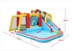 7 in1 Inflatable slide water park bouncing house outdoor Soccer garden bouncer with Splash pool & Water gun & Climbing wall & Basketball & Football
