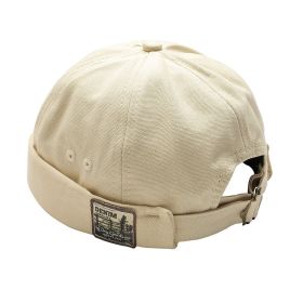 Vintage Docker Cap Brimless Hat Breathable Beanie Hats Cotton Retro Adjustable Literary Landlord Sailor Cap Women Hip Hop Hat (Color: White)