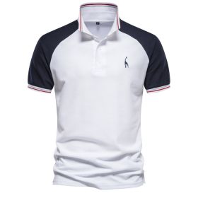 Men's Short Sleeve Solid Stretch Polo Shirt Causal Shirt (Color: White, size: L)