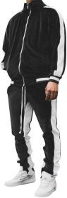Men's 2 Pieces Full Zip Tracksuits Golden Velvet Sport Suits Casual Outfits Jacket & Pants Fitness Tracksuit Set (Color: BLACK, size: XL)