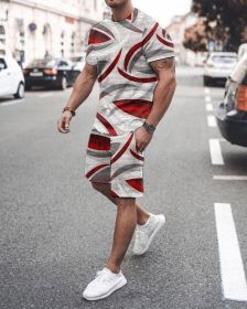 3D T-shirt digital printing short-sleeved shorts suit men's casual beach pants two-piece set (Color: TZ53, size: L)