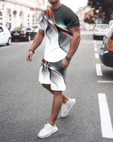 3D T-shirt digital printing short-sleeved shorts suit men's casual beach pants two-piece set (Color: TZ56, size: L)