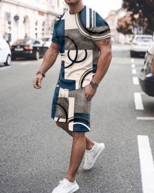 3D T-shirt digital printing short-sleeved shorts suit men's casual beach pants two-piece set (Color: TZ51, size: 5XL)