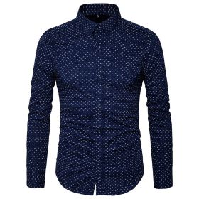 Men Dress Shirt-100% Cotton Casual Long Sleeve Shirt-Regular Fit Button Down Point Collar Shirt (Color: Navy, size: M)