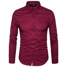 Men Dress Shirt-100% Cotton Casual Long Sleeve Shirt-Regular Fit Button Down Point Collar Shirt (Color: Red, size: M)