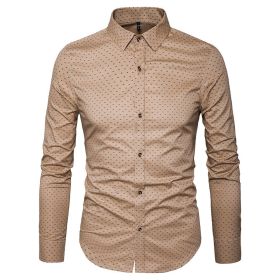 Men Dress Shirt-100% Cotton Casual Long Sleeve Shirt-Regular Fit Button Down Point Collar Shirt (Color: Brown, size: L)