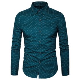Men Dress Shirt-100% Cotton Casual Long Sleeve Shirt-Regular Fit Button Down Point Collar Shirt (Color: Green, size: L)