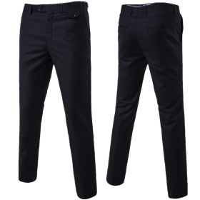 Mens Classic Slim Fit Stretch Flat Front Slacks Dress Pants (Color: BLACK, size: L)
