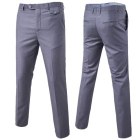 Mens Classic Slim Fit Stretch Flat Front Slacks Dress Pants (Color: Grey, size: XL)