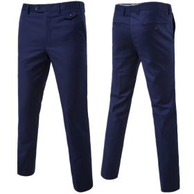 Mens Classic Slim Fit Stretch Flat Front Slacks Dress Pants (Color: Navy Blue, size: L)