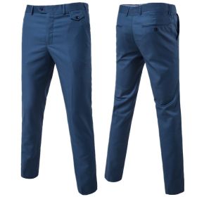 Mens Classic Slim Fit Stretch Flat Front Slacks Dress Pants (Color: Dark Blue, size: M)