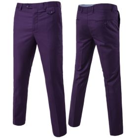 Mens Classic Slim Fit Stretch Flat Front Slacks Dress Pants (Color: Purple, size: L)