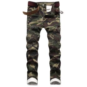 Mens Ribbed Jeans Straight Fit Denim Pants (Color: Army Green, size: 42)