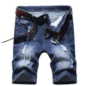 Men's Jean Shorts Ripped Denim Short Distressed Slim Fit (Color: Blue 01, size: 31)