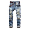 Men's Jeans Ripped Slim Straight Fit Biker Jeans With Zipper Deco