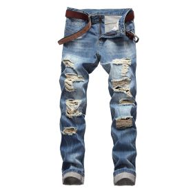 Men's Jeans Ripped Slim Straight Fit Biker Jeans With Zipper Deco (Color: colorful, size: 40)