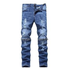 Mens Jeans Ripped Skinny Distressed Destroyed Straight Fit Zipper Jeans with Holes (Color: 3, size: 34)