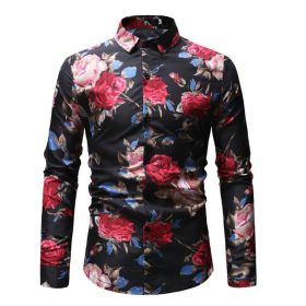 Men's Shirt Stylish Slim Fit Button Down Long Sleeve Floral Shirt Dress Shirts (Color: 2, size: L)