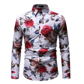 Men's Shirt Stylish Slim Fit Button Down Long Sleeve Floral Shirt Dress Shirts (Color: 1, size: S)