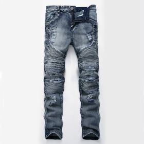 Men Denim Jeans Slim Fit Black Stretch Destroyed Ripped Skinny Jeans (Color: 1, size: 34)