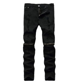 Mens Jeans Ripped Skinny Distressed Destroyed Straight Fit Zipper Jeans with Holes (Color: 2, size: 40)