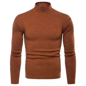 Men's Pullover Turtleneck Sweater (Color: Brown, size: S)