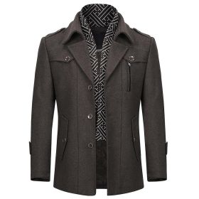 Men's Detachable Scarf Collar Slim Warm Wool Blend Overcoat (Color: Dark Grey, size: L)