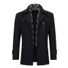 Men's Detachable Scarf Collar Slim Warm Wool Blend Overcoat