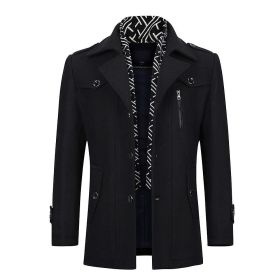Men's Detachable Scarf Collar Slim Warm Wool Blend Overcoat (Color: BLACK, size: XS)