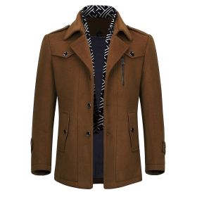Men's Detachable Scarf Collar Slim Warm Wool Blend Overcoat (Color: Wine Red, size: M)