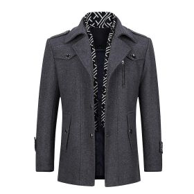 Men's Detachable Scarf Collar Slim Warm Wool Blend Overcoat (Color: Brown, size: L)