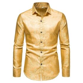 Men's Casual Long Sleeve Shirt (Color: Gold, size: M)