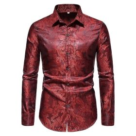 Men's Casual Long Sleeve Shirt (Color: Red, size: M)