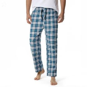 Men's Flannel Plaid Pajama Pants Yoga Home Pants (Color: Light Blue, size: 36)