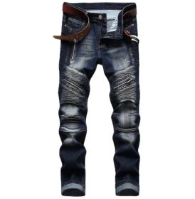 Men's Stretch Straight Leg Distressed Jeans Pants (Color: Dark Blue, size: 36)