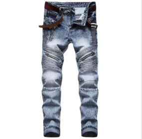 Men's Stretch Straight Leg Distressed Jeans Pants (Color: LIght' Blue, size: 36)