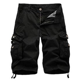 Mens Camo Cargo Shorts Relaxed Fit Multi-Pocket Outdoor Camouflage Cargo Shorts Cotton (Color: BLACK, size: M)