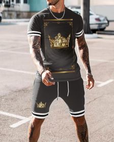 3D T-shirt digital printing short-sleeved shorts suit men's casual beach pants two-piece set (Color: TZ19, size: 2XL)
