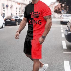 3D T-shirt digital printing short-sleeved shorts suit men's casual beach pants two-piece set (Color: TZ17, size: L)