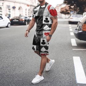 3D T-shirt digital printing short-sleeved shorts suit men's casual beach pants two-piece set (Color: TZ12, size: S)