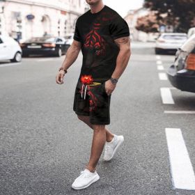 3D T-shirt digital printing short-sleeved shorts suit men's casual beach pants two-piece set (Color: TZ06, size: 3XL)