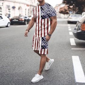 3D T-shirt digital printing short-sleeved shorts suit men's casual beach pants two-piece set (Color: TZ04, size: M)