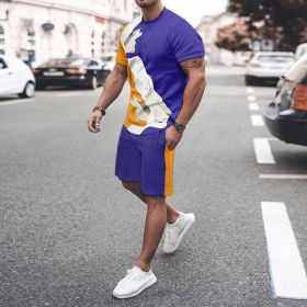 3D T-shirt digital printing short-sleeved shorts suit men's casual beach pants two-piece set (Color: TZ15, size: 5XL)