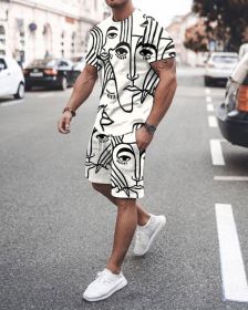 3D T-shirt digital printing short-sleeved shorts suit men's casual beach pants two-piece set (Color: TZ23, size: M)