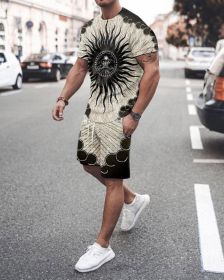 3D T-shirt digital printing short-sleeved shorts suit men's casual beach pants two-piece set (Color: TZ22, size: 4XL)