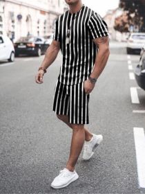 3D T-shirt digital printing short-sleeved shorts suit men's casual beach pants two-piece set (Color: TZ-02, size: XL)