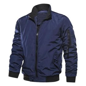 Men's Stand Collar Thick Autumn&Spring Casual Jacket (Color: Blue, size: 2XL)