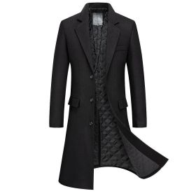 Men's Long Trench Coat Notch Lapel Single Breasted Overcoat (Color: BLACK, size: S)