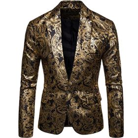 Men's Paisley Tuxedo Jackets Slim Fit Blazers Jacket One Button Stylish Wedding Party Dress Suit (Color: BLACK-M)